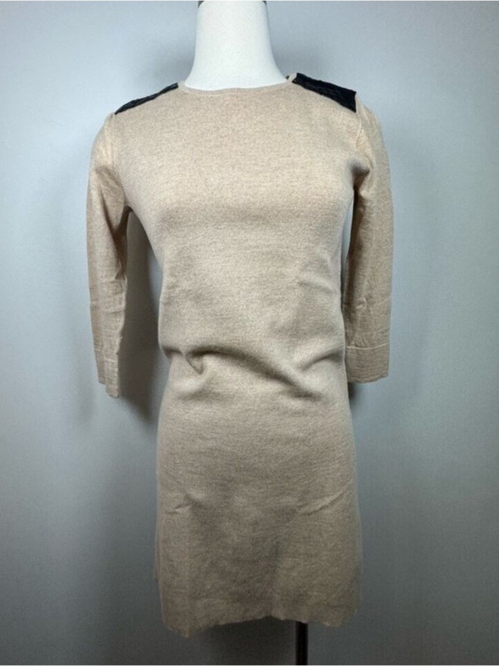 Club Monaco Beige Long Sleeve Dress Wool Small